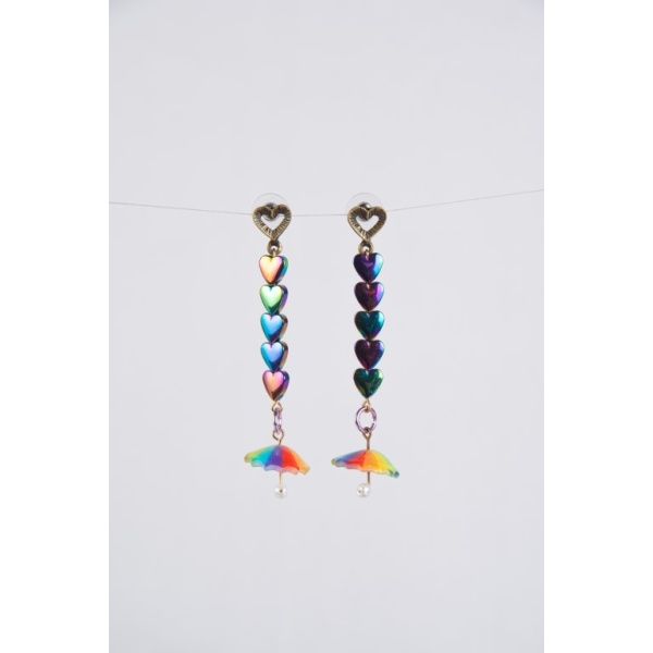 Brinco chuva de coração com guarda chuva colors